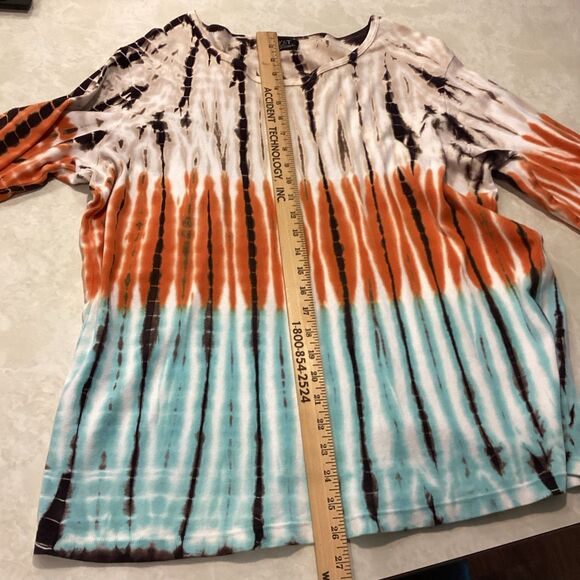 Tryst Tie Dye LS Shirt Top Turquoise Beige Orange Brown Boho ASO Phoebe Buffay - Picture 8 of 9